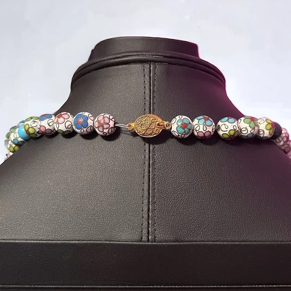 Vintage Cloisonne And Genuine Semi-Precious Stone Necklace Excellent Condition